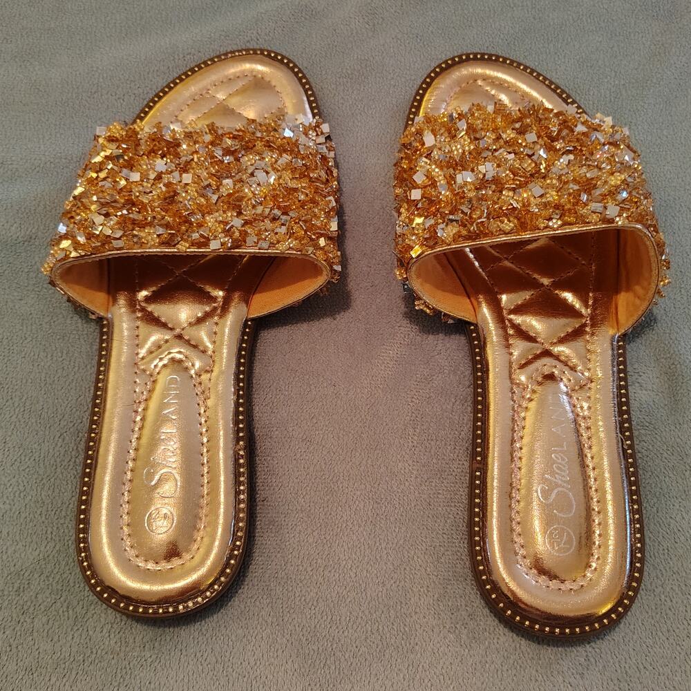 ShaeLand Sparkling Silver Sandals Women’s 7.5 Glitter Slide